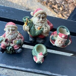 4 Vintage Old World Resin Christmas Tea Set Santa Clauses